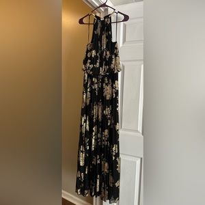 Metallic-Print Pleated Blouson Gown by MSK. Worn once